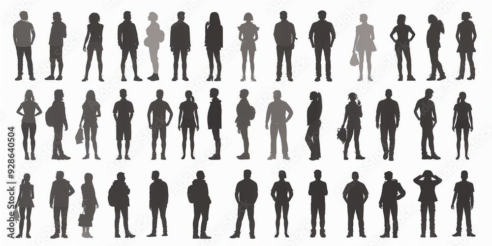 Silhouettes of diverse people engaging in various activities and poses against a neutral background