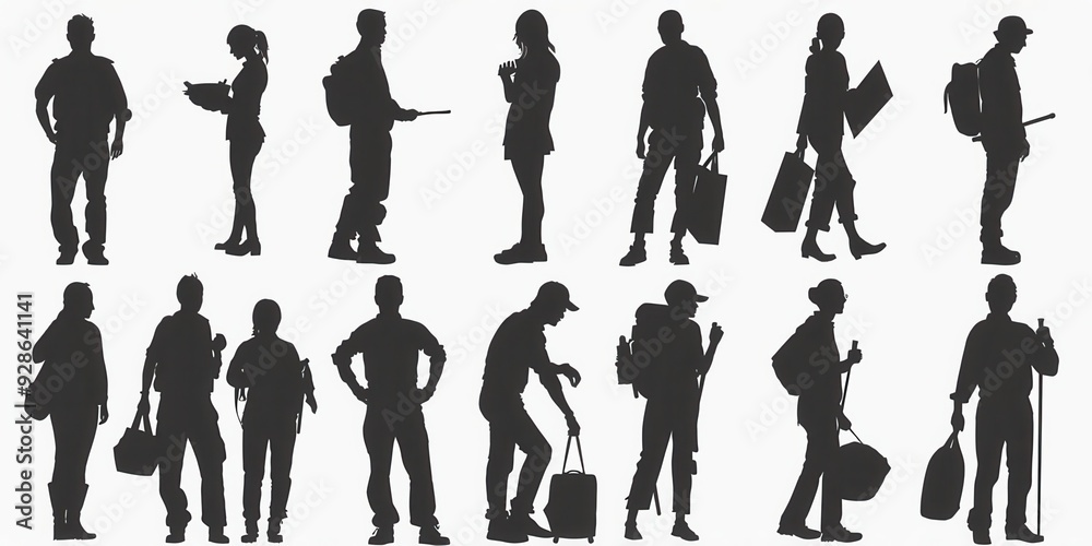 Silhouettes of diverse working individuals engaged in various activities Silhouettes of diverse working individuals engaged in various activities