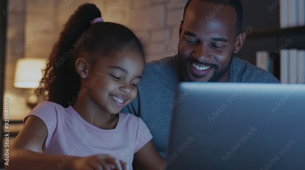 Father and Daughter Smiling While Using Laptop Father and Daughter Smiling While Using Laptop