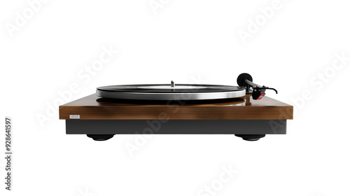 Modern turntable with wooden base on transparent background
