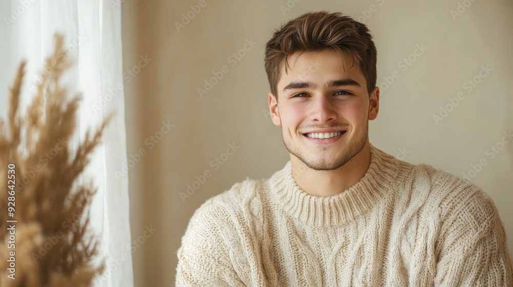 Obraz premium Handsome young man smiling wearing a white sweater