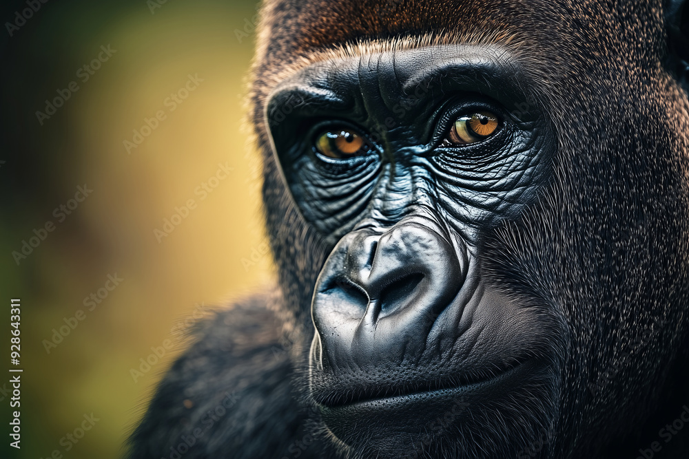 Obraz premium Intense Close-Up Portrait of a Gorilla with Expressive Eyes