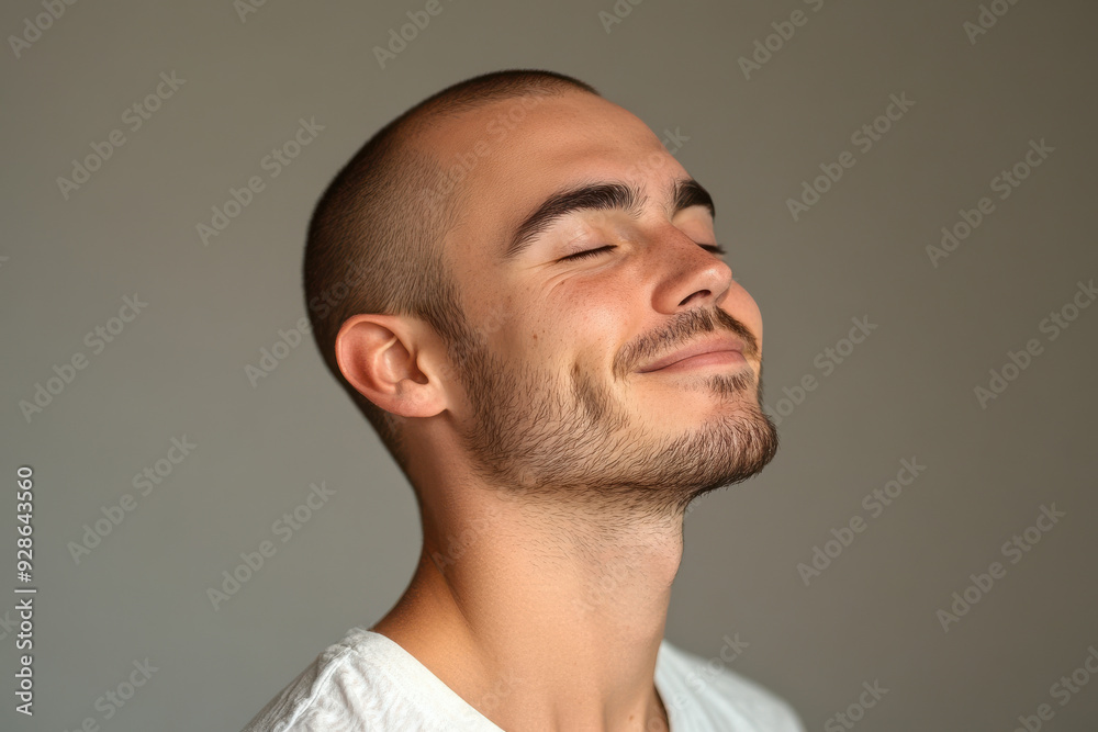 A close up of a man's face with his eyes closed