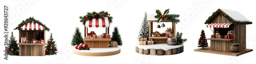 Charming festive market stalls adorned with Christmas decorations, perfect for holiday-themed imagery and seasonal projects.