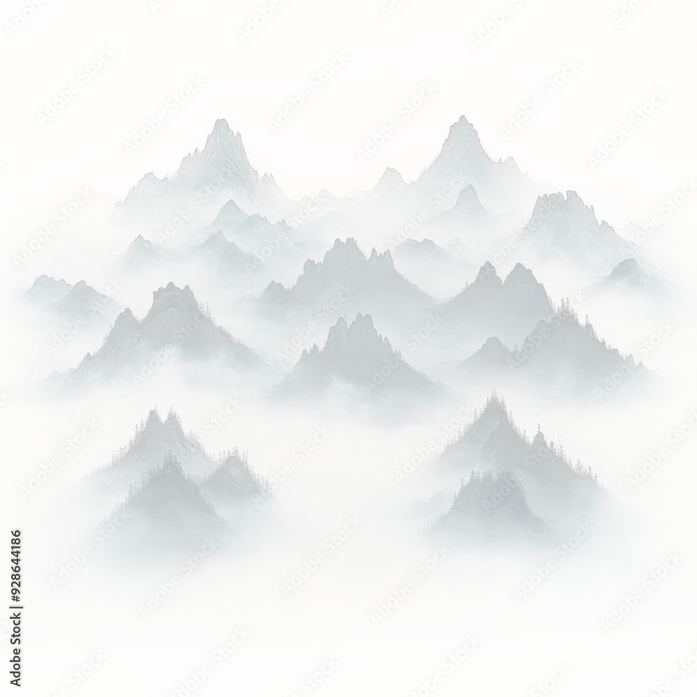 多数の黒い山頂を描いた中国の水墨画 多数の黒い山頂を描いた中国の水墨画