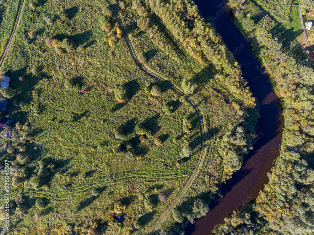 Fototapeta premium Aerial View of Field with River