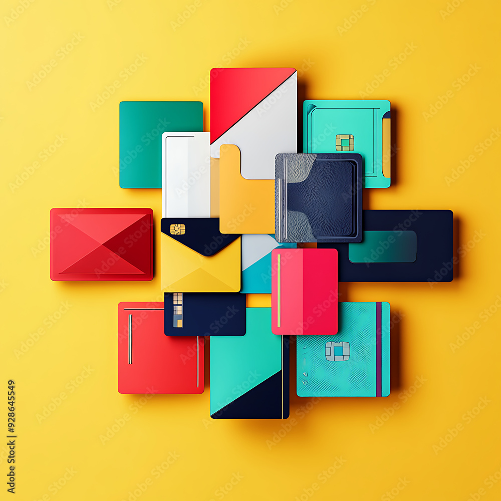 Credit cards forming a geometric pattern, abstract design, 3D illustration Credit cards forming a geometric pattern, abstract design, 3D illustration