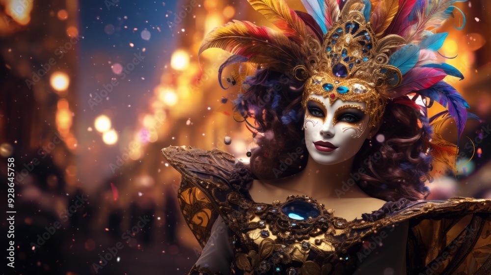 Carnival people portrait with elegant face mask for mardi gras celebration. Neural network ai generated art Carnival people portrait with elegant face mask for mardi gras celebration. Neural network ai generated art