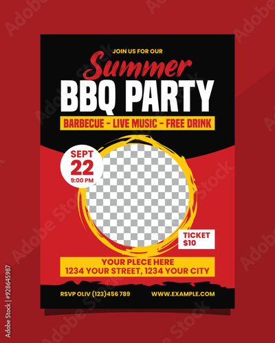 Summer BBQ party poster or flyer template design