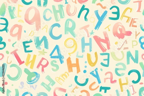 pattern background with all the alphabet letters, pastel colors