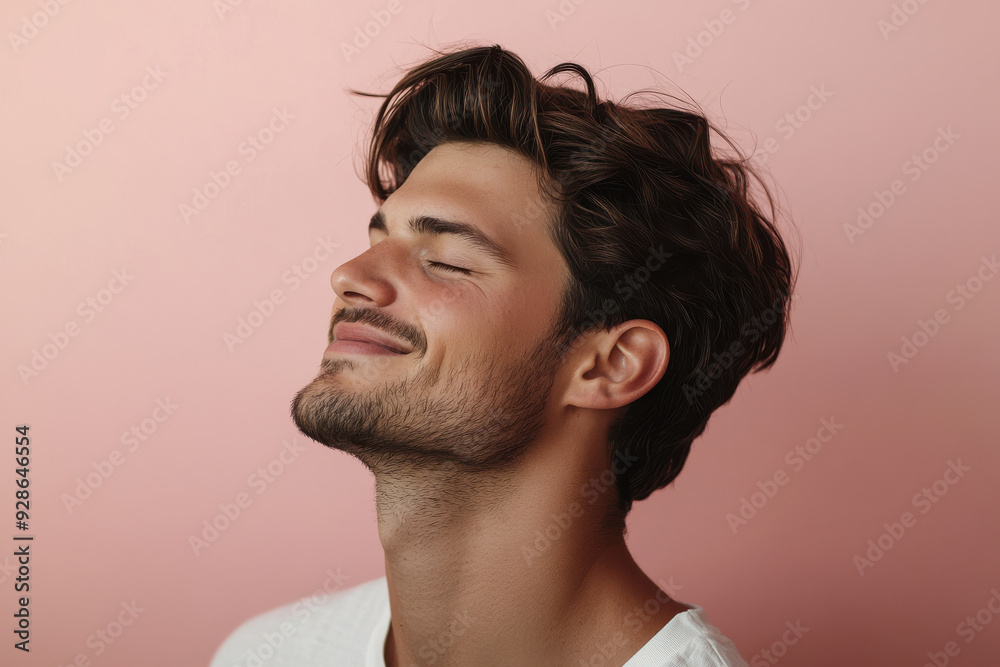 Fototapeta premium A close up of a man's face with his eyes closed