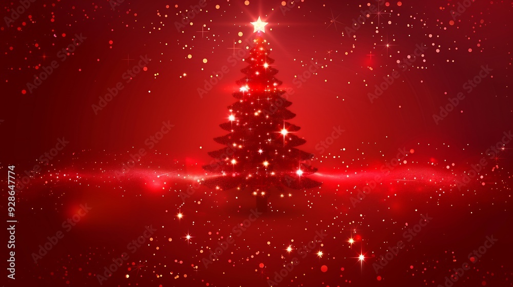 Sparkling Abstract Christmas Tree Illuminated With Twinkling Lights red on a Festive Night, illustration Sparkling Abstract Christmas Tree Illuminated With Twinkling Lights red on a Festive Night, illustration