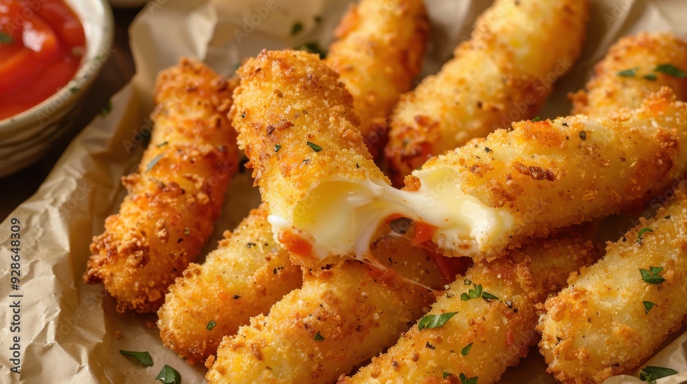 Plate of fried cheese sticks, also known as mozzarella sticks, which are a popular appetizer in various cuisines Plate of fried cheese sticks, also known as mozzarella sticks, which are a popular appetizer in various cuisines