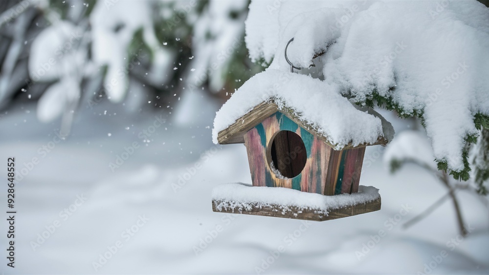 Winter Wonderland Bird Feeder in Snowy Landscape