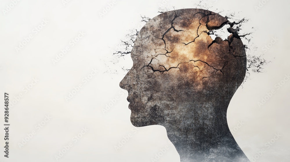 A surreal image representing a cracked human head, symbolizing broken thoughts and the complexities of the mind. A surreal image representing a cracked human head, symbolizing broken thoughts and the complexities of the mind.
