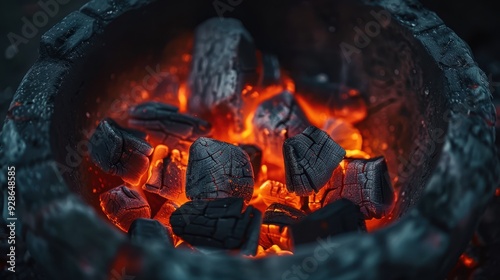 Glowing coals, indicative of a fire pit or barbecue