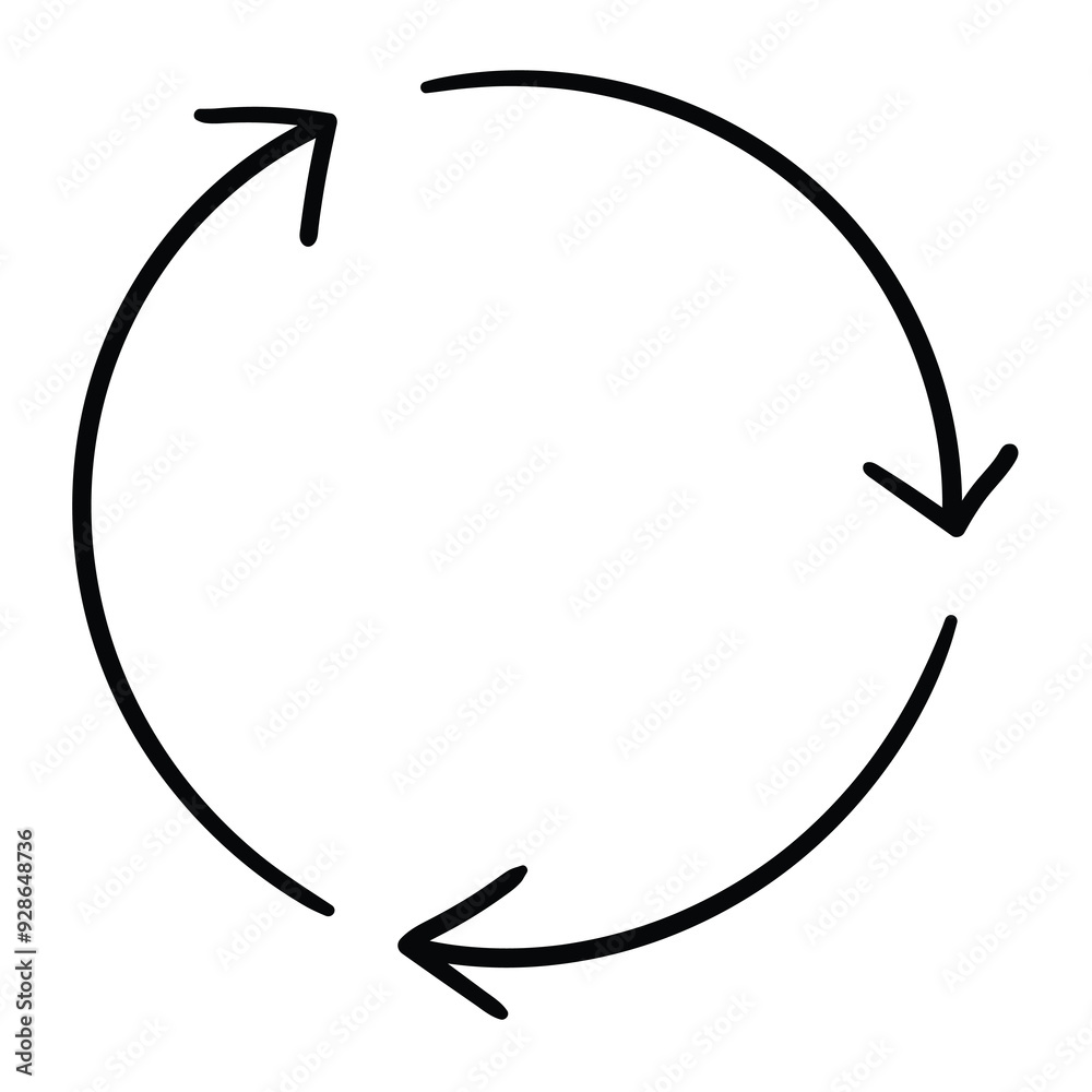 Hand drawn recycle arrow doodle on a white background. Hand drawn recycle arrow doodle on a white background.