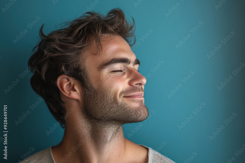 A close up of a man's face with his eyes closed A close up of a man's face with his eyes closed