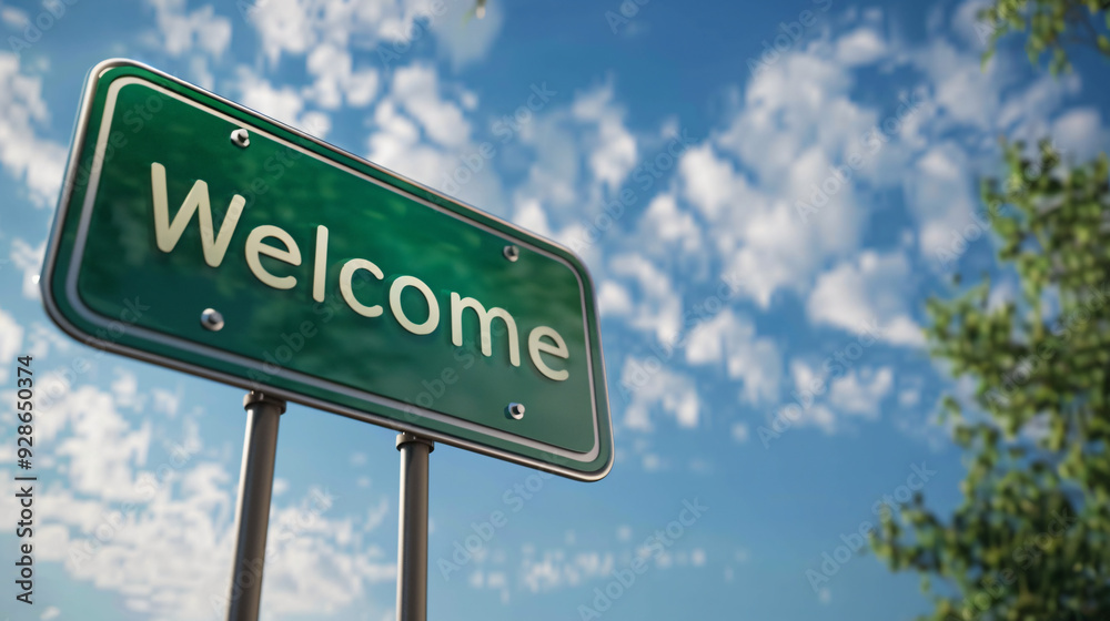 Sunny welcome sign greets travelers on the roadside