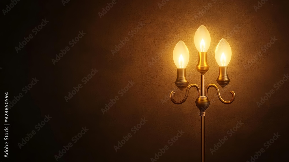 Traditional brass lamp, lit with multiple wicks, 3D illustration Traditional brass lamp, lit with multiple wicks, 3D illustration