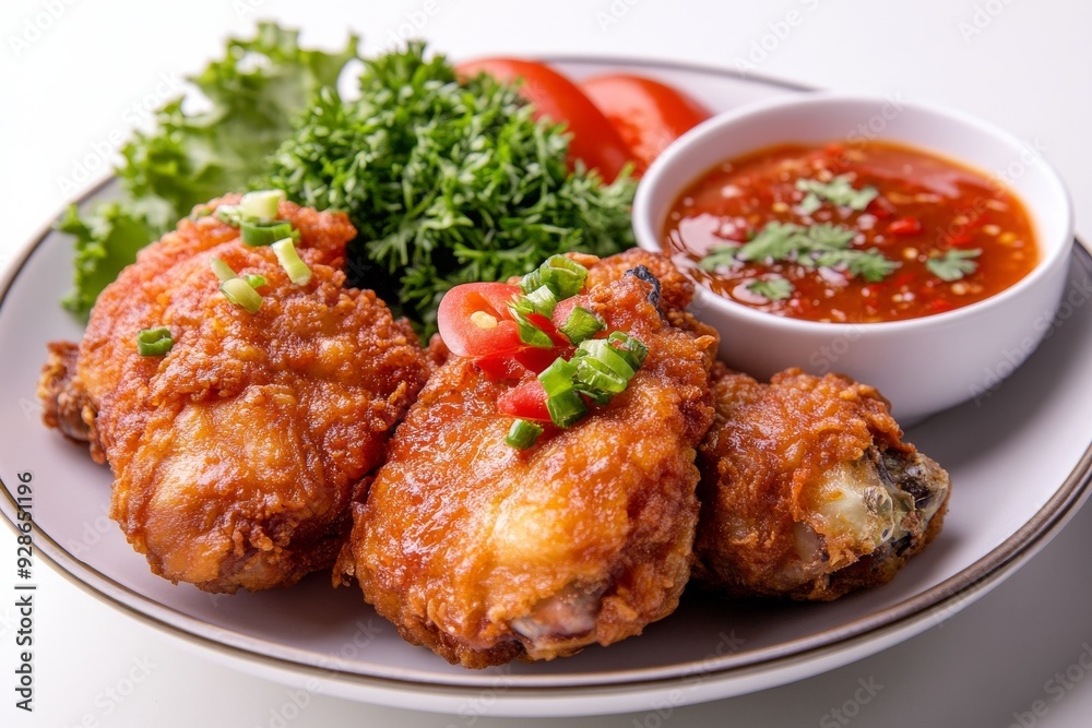 Pop Chicken, A unique Padang dish where chicken is boiled with spices until tender, then briefly fried before serving. Isolated on White Background Pop Chicken, A unique Padang dish where chicken is boiled with spices until tender, then briefly fried before serving. Isolated on White Background