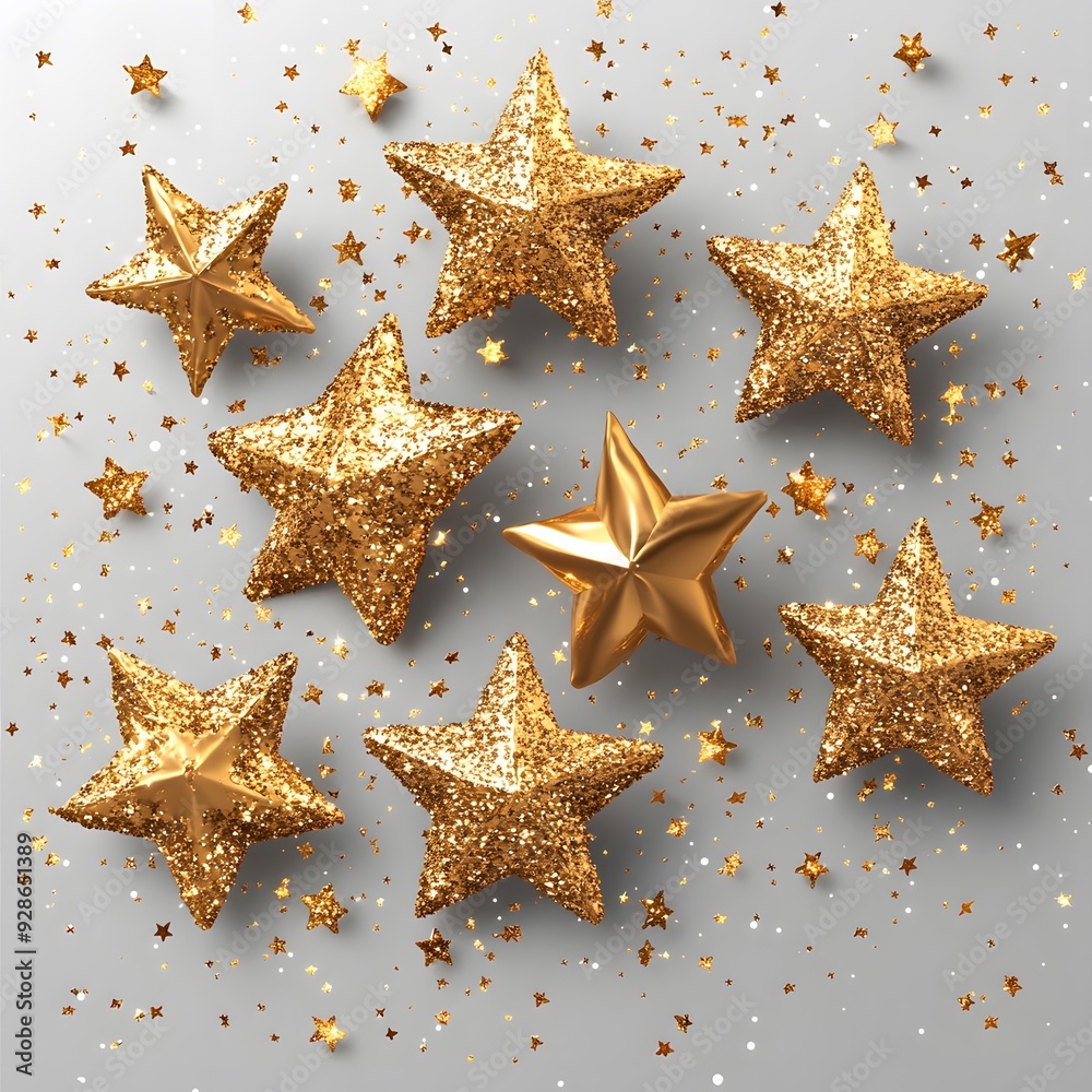 Gold Glitter Stars on Grey Background. Gold Glitter Stars on Grey Background.