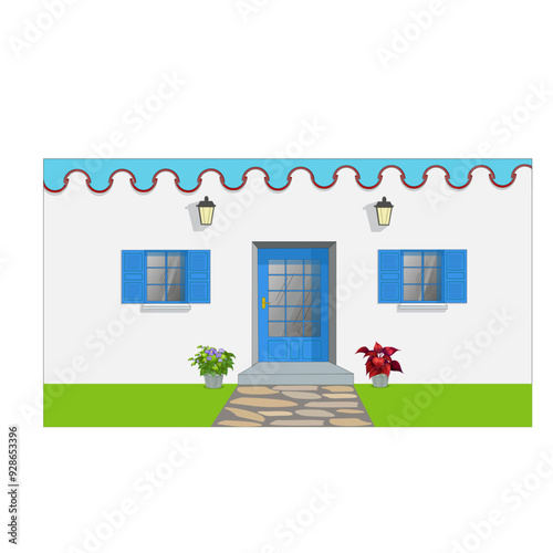 Modèle d'une maison vendéenne individuelle vu de face sur fond blanc	