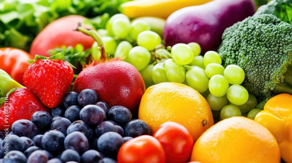 A vibrant assortment of fresh fruits and vegetables showcasing a colorful display of healthy produce. A vibrant assortment of fresh fruits and vegetables showcasing a colorful display of healthy produce.
