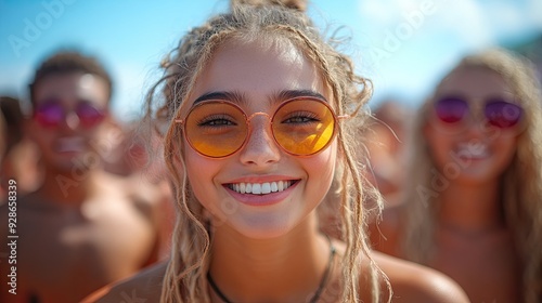 Teenagers enjoying themselves at a summer music festival.