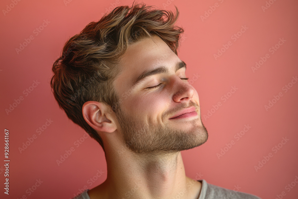A close up of a man's face with his eyes closed A close up of a man's face with his eyes closed