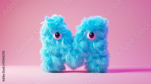 Blue 3D Fluffy Letter M with pink background.
