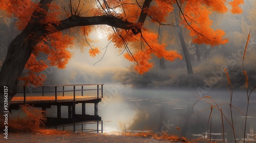 Autumn Foggy Lake Landscape Photography