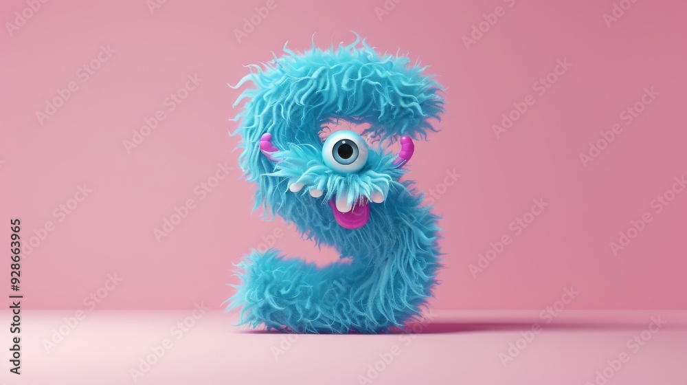 Blue 3D Fluffy Letter S with pink background.