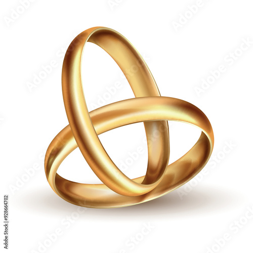 Gold wedding rings intertwined on a white background showcasing elegance and commitment