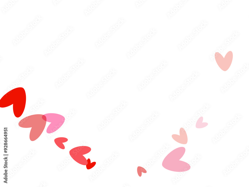 Red hearts confetti. Scatter cornered border on white valentine background. Heart shaped confetti. Red hearts confetti. Scatter cornered border on white valentine background. Heart shaped confetti.