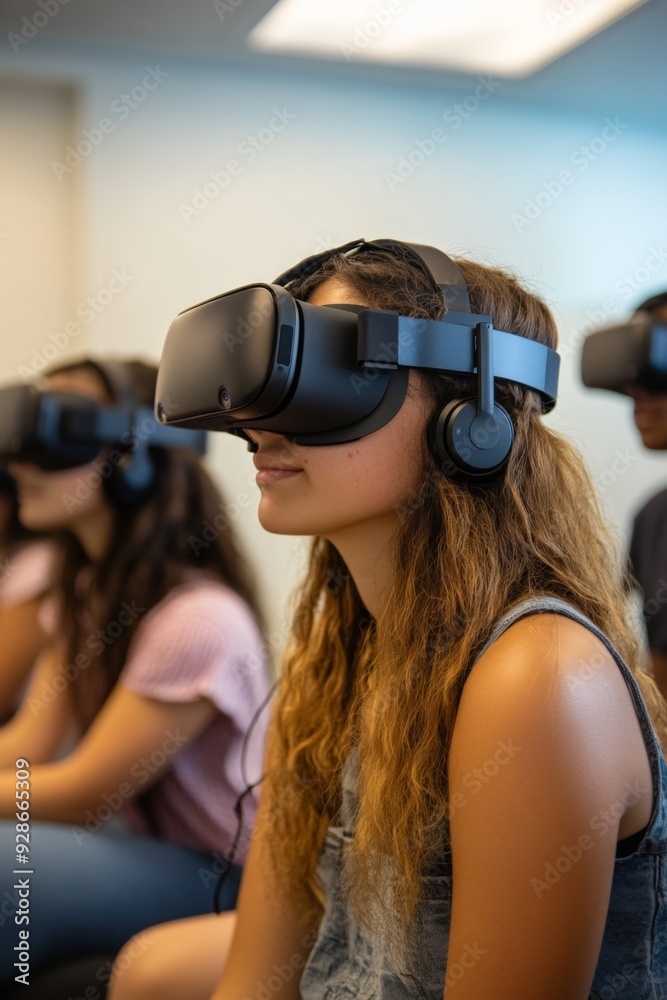 Close-up of students using VR headsets during a collaborative session Close-up of students using VR headsets during a collaborative session