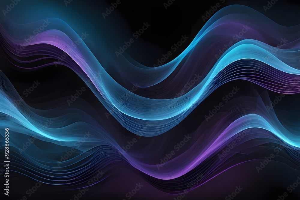 Abstract music wave with rhythmic lines and curves in shades of blue purple and black, Ai Generated Abstract music wave with rhythmic lines and curves in shades of blue purple and black, Ai Generated