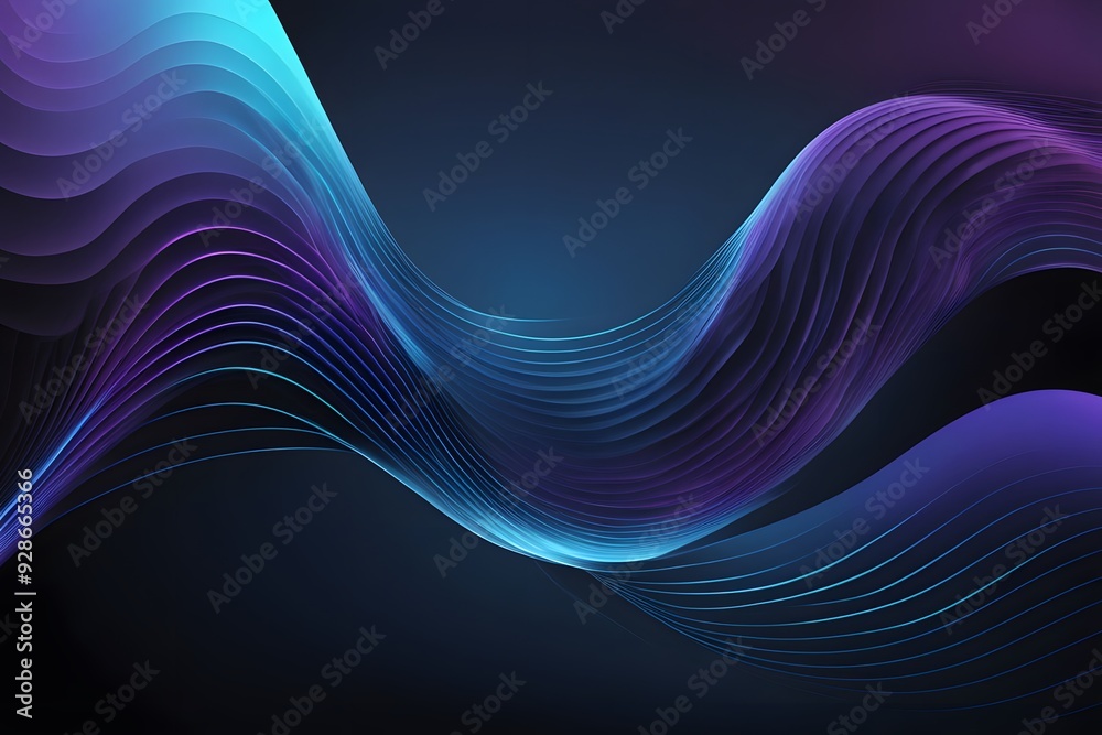 Obraz premium Abstract music wave with rhythmic lines and curves in shades of blue purple and black, Ai Generated
