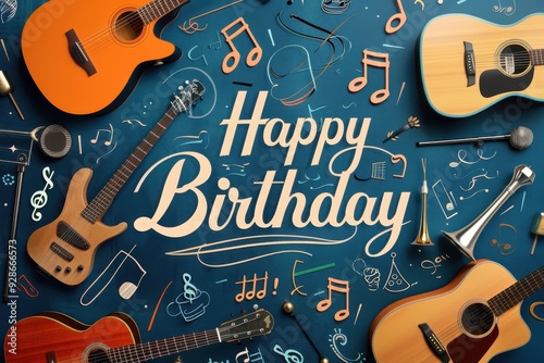 Wallpaper Mural Music-Themed Collage: A melodious collage with photos of music-themed birthday parties, instruments, and dancing. "Happy Birthday" is written in a musical, rhythmic font. Torontodigital.ca