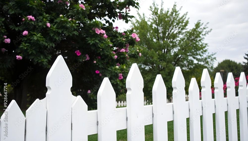 Lush Garden Behind a White Picket Fence