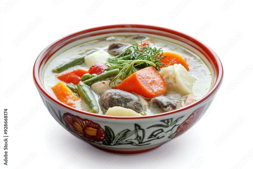 Javanese Vegetable Stew with Rice Cakes, Common in Central Java, isolated on white background Javanese Vegetable Stew with Rice Cakes, Common in Central Java, isolated on white background
