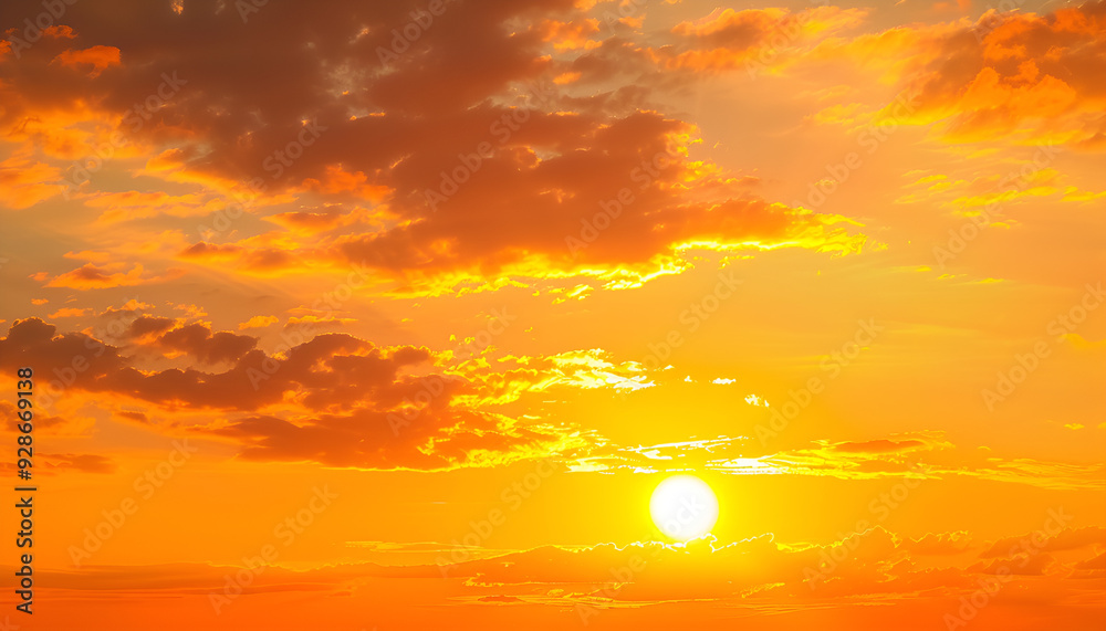 Orange sky with sun and clouds during hot summer weather Orange sky with sun and clouds during hot summer weather
