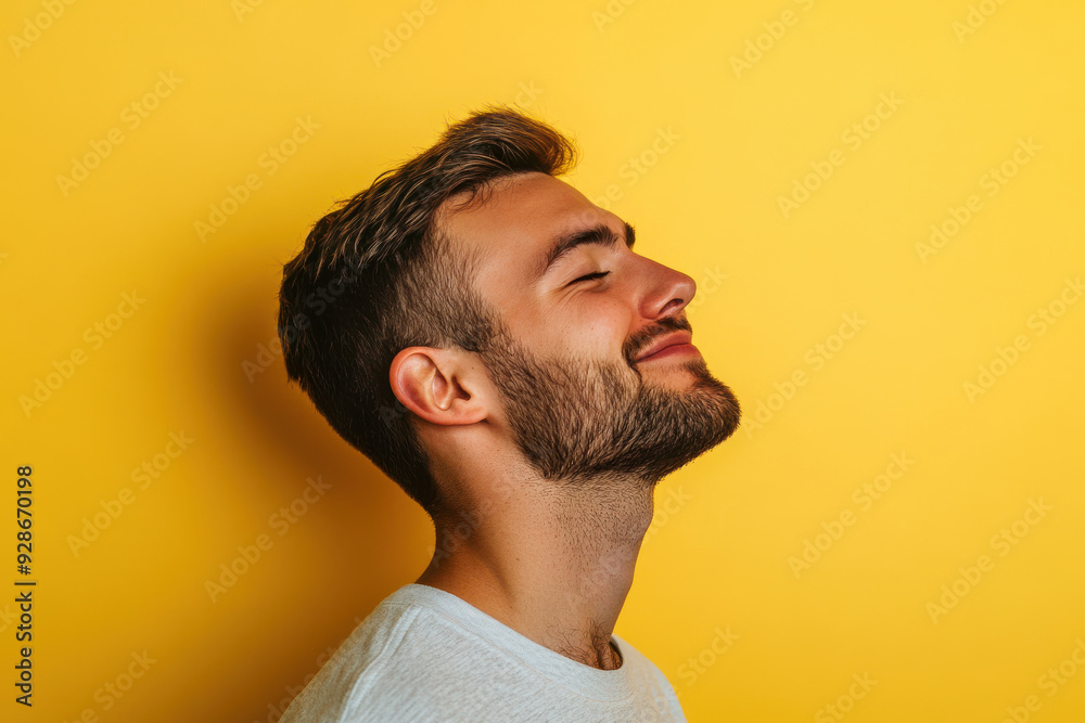 Obraz premium A close up of a man's face with his eyes closed
