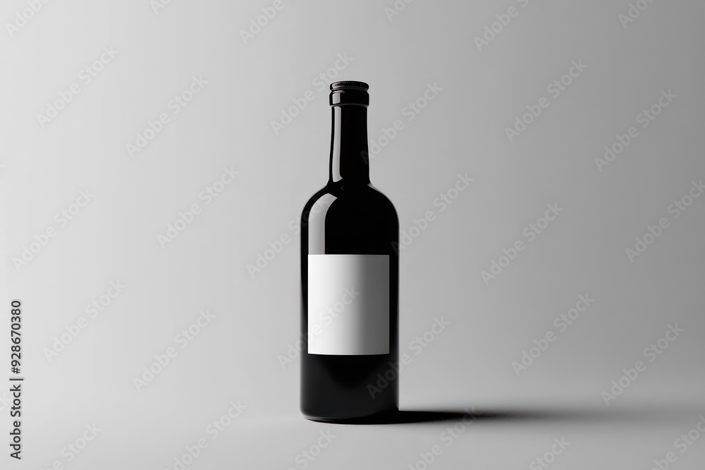 Black Wine Bottle with Blank Label on a White Background Black Wine Bottle with Blank Label on a White Background