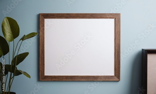 A wooden framed white board with a green plant in the background