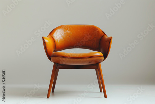 Vintage Leather Armchair with Wooden Legs