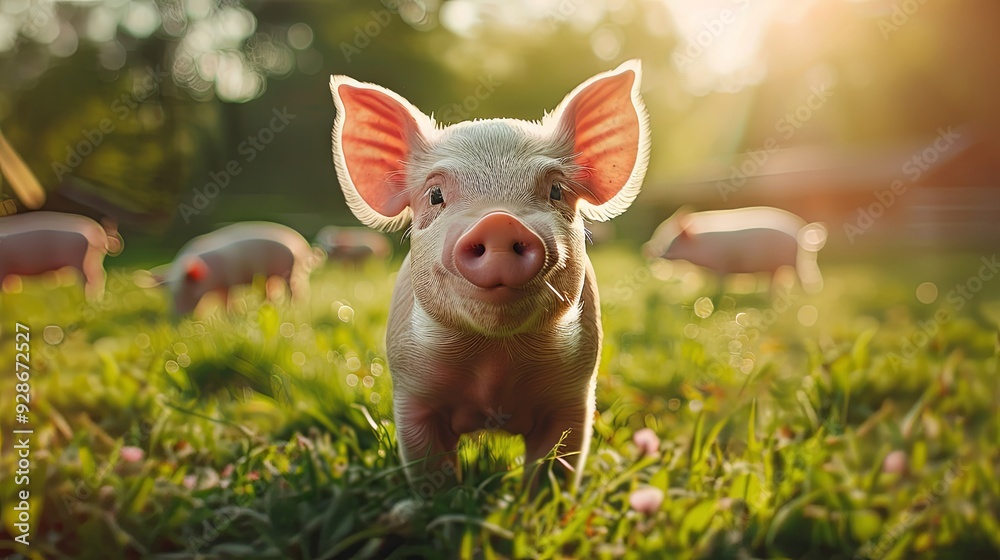 Cute pig on a farm in summer friendly Cute pig on a farm in summer friendly