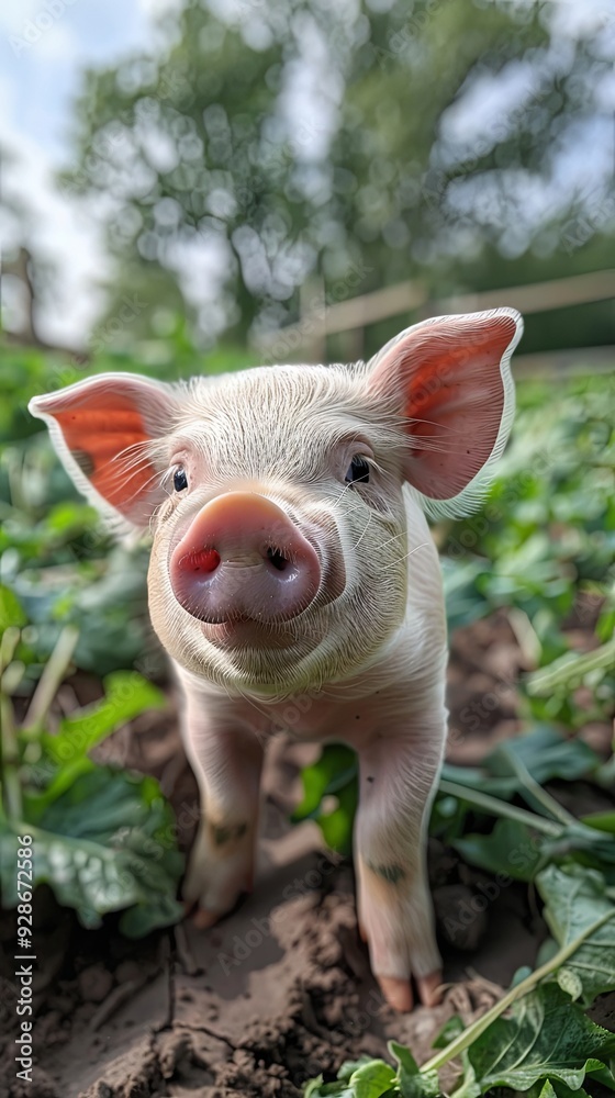 Cute pig on a farm in summer friendly Cute pig on a farm in summer friendly