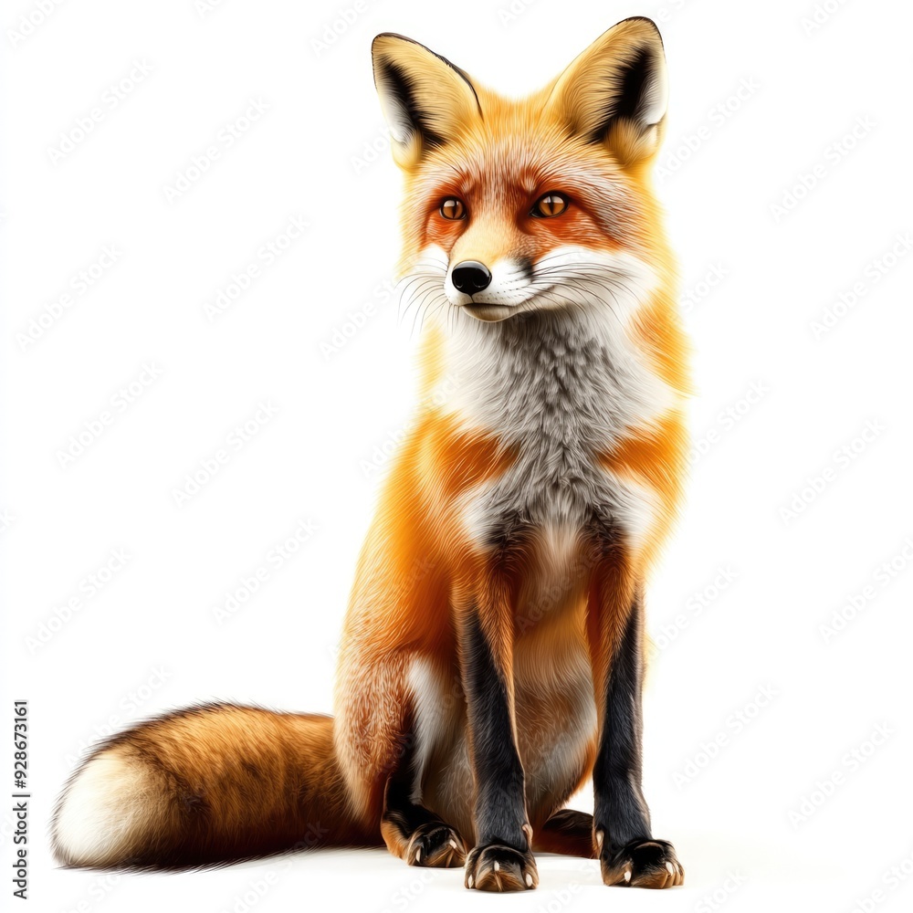Obraz premium A Red Fox Sitting Against A White Background