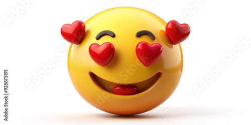 3D Rendered Emoji with Hearts in Eyes, 3D, Emoji, Hearts, Love photo